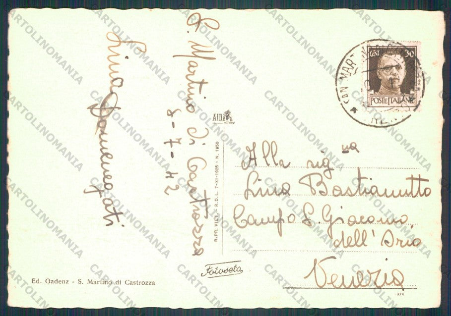 Trento Primiero San Martino di Castrozza FG cartolina VK3111 – retro