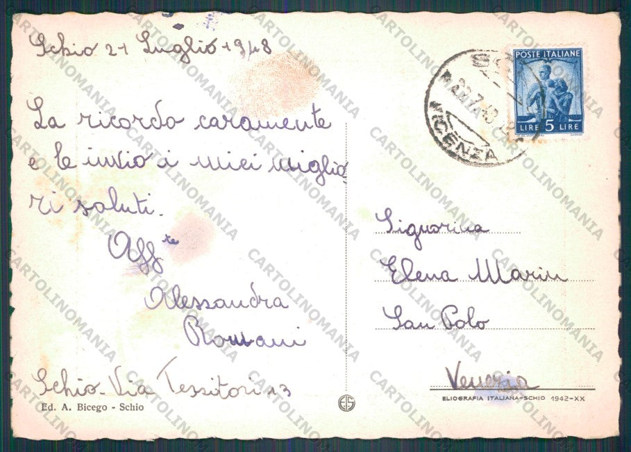 Vicenza Schio FG cartolina VK3125 – retro