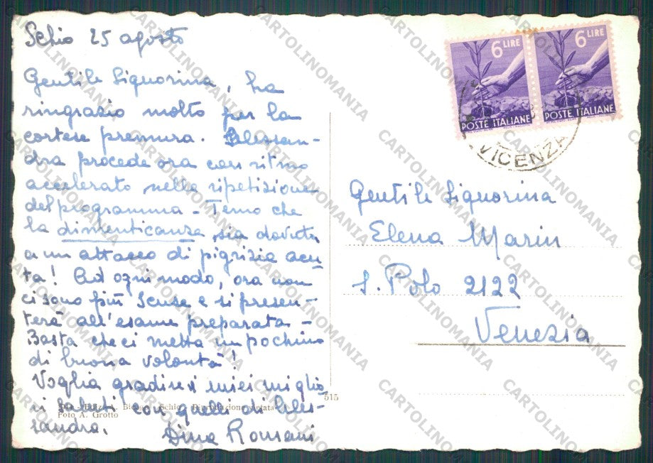 Vicenza Schio Colle di San Martino FG cartolina VK3140 – retro