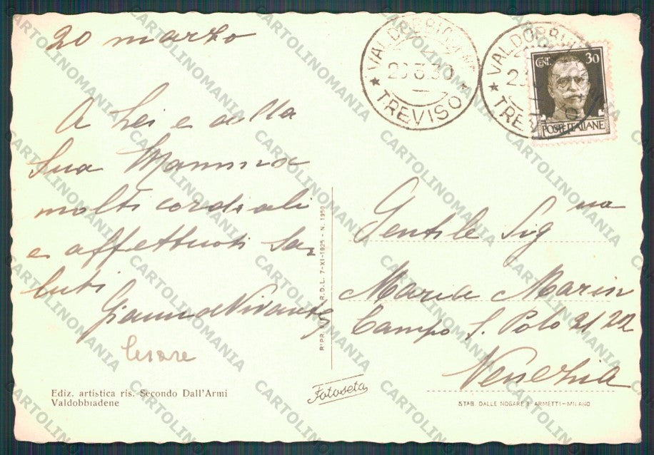 Treviso Valdobbiadene Piazza Maggiore FG cartolina VK3158 – retro