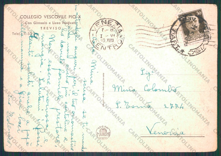 Treviso Città Collegio Vescovile Pio X PIEGHE FG cartolina VK3208 – retro