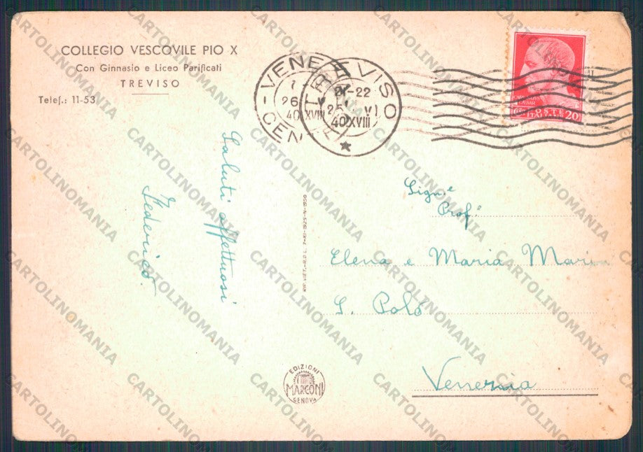 Treviso Città Collegio Vescovile Pio X PIEGHINE FG cartolina VK3217 – retro