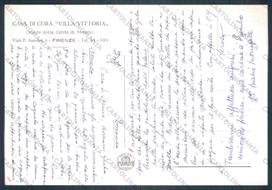 Firenze Città Casa di Cura Villa Vittoria FG cartolina VK3237 – retro