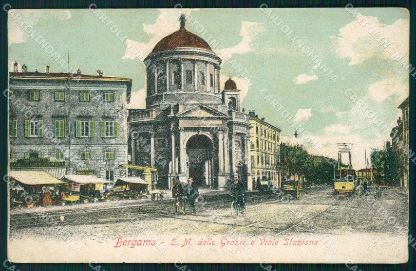 Bergamo città Santa Maria delle Grazie Mercato Tram cartolina VK3287 – fronte
