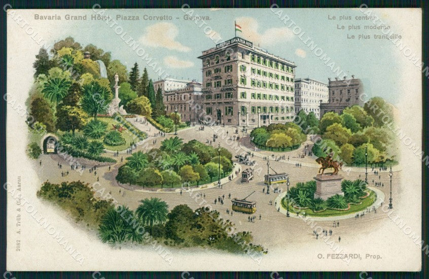 Genova città Piazza Corvetto Grand Hotel Tram cartolina VK3709 – fronte