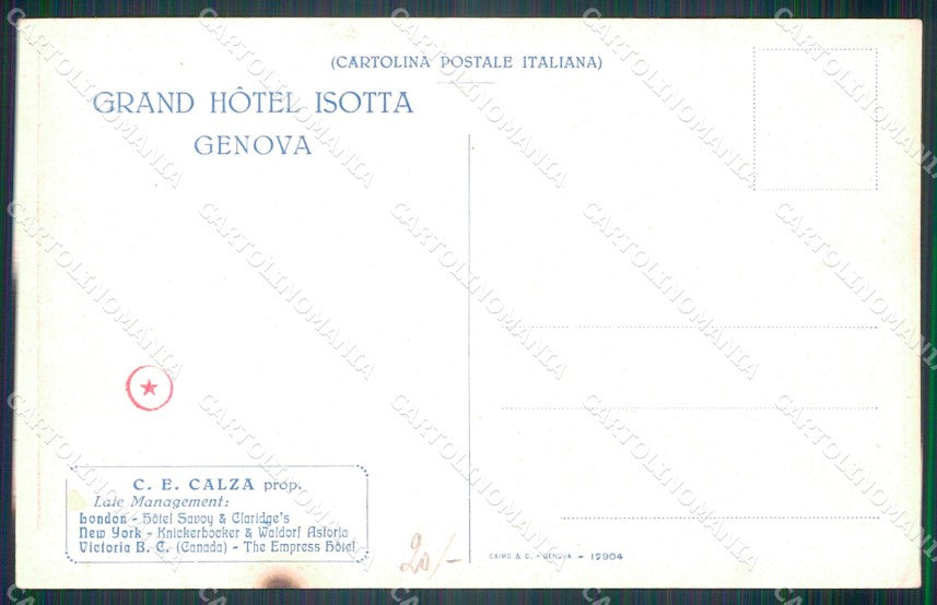Genova città Grand Hotel Isotta cartolina VK3710 – retro