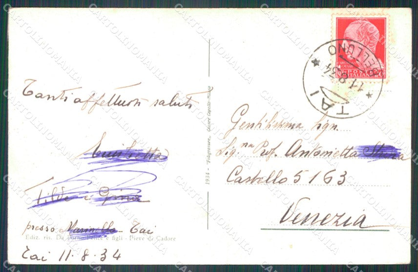 Belluno Pieve di Cadore Casa di Tiziano cartolina VK3751 – retro