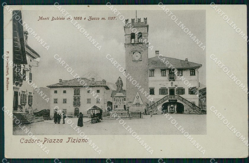 Belluno Pieve di Cadore Piazza Tiziano RIPARATA PIEGHE cartolina VK3837 – fronte