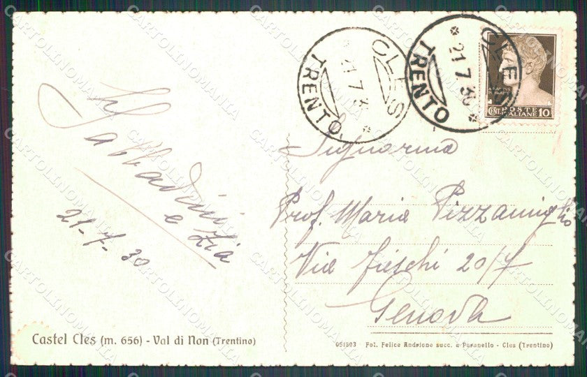 Trento Cles Castel di Val di Non cartolina VK3868 – retro
