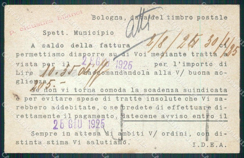Bologna città Industria Dattilografica Commerciale cartolina VK3882 – retro