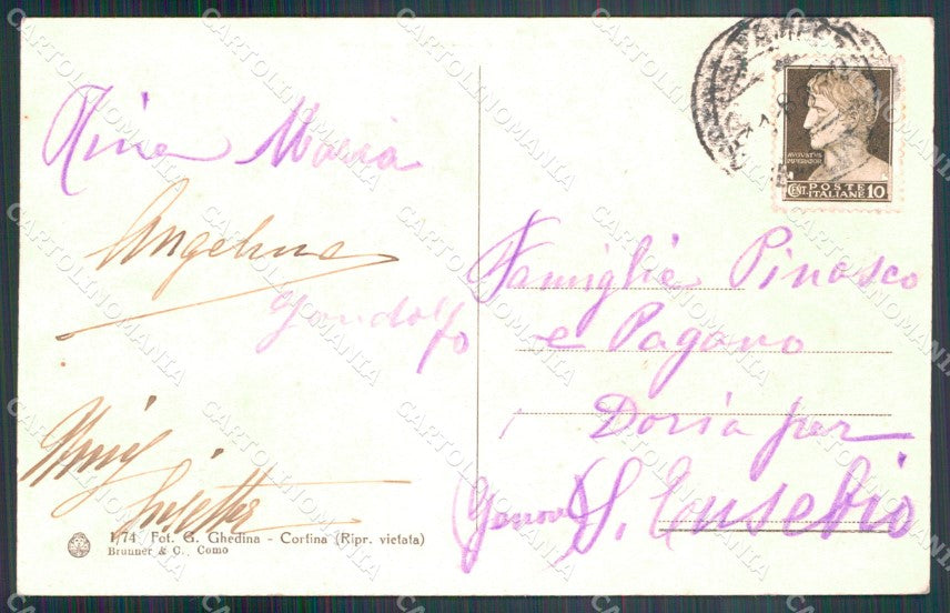 Belluno Cortina d'Ampezzo Crepa Belvedere Nuvolao cartolina VK3972 – retro