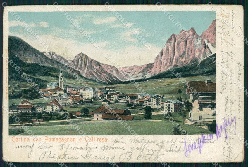 Belluno Cortina d'Ampezzo Pomagagnon e Coll'Rosà PIEGHINA cartolina VK4027 – fronte