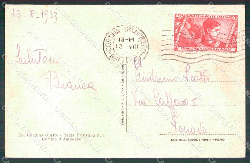 Belluno Cortina d'Ampezzo Fiume Boite Col Rosà cartolina VK4108 – retro