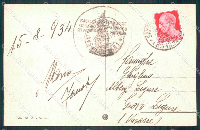 Vicenza Pian delle Fugazze Ossario del Pasubio Arch. Chemello cartolina VK4128 – retro