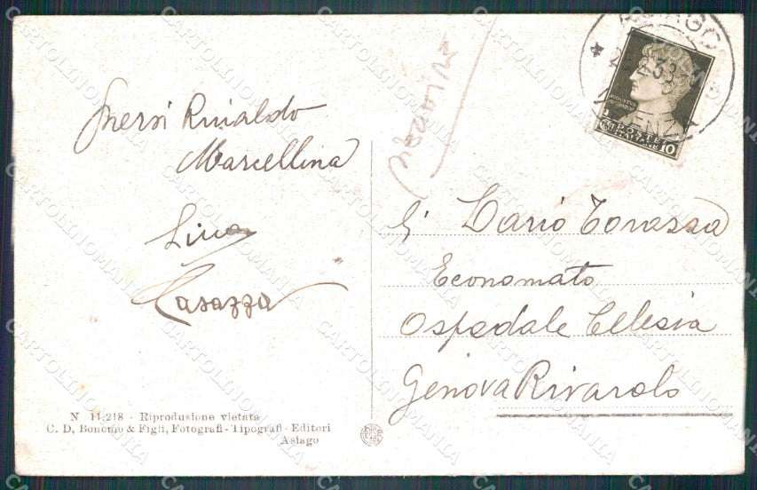 Vicenza Asiago Campo Bell'Occhio Sci Militari PIEGHINE cartolina VK4137 – retro