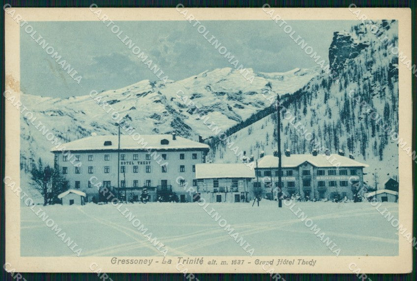 Aosta Gressoney La Trinitè Nevicata Hotel Thedy cartolina VK4237 – fronte