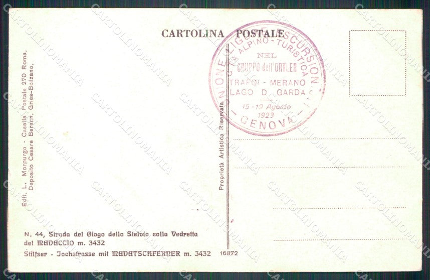 Bolzano Trafoi Strada del Giogo dello Stelvio cartolina VK4308 – retro