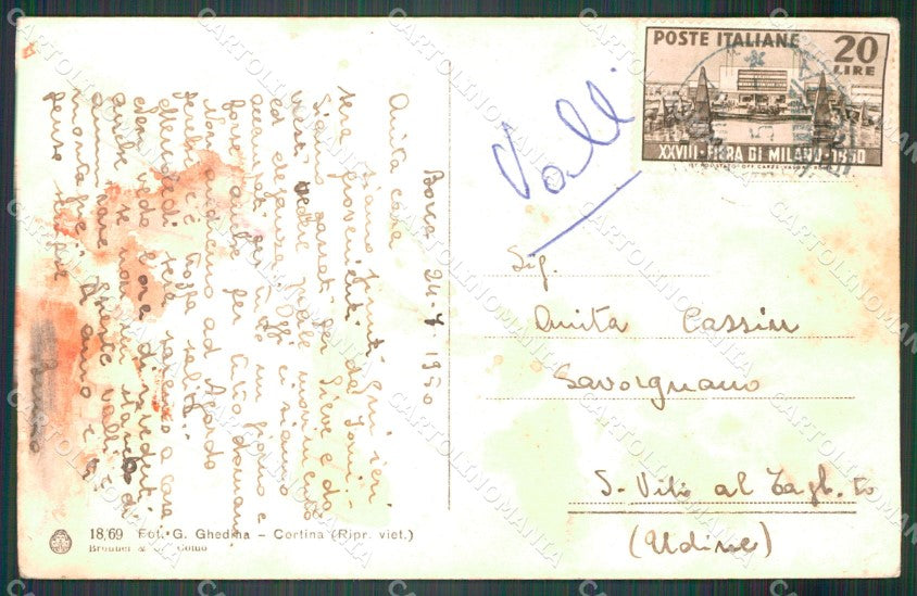 Belluno Borca di Cadore Croda Marcora Bel Prà cartolina VK4367 – retro