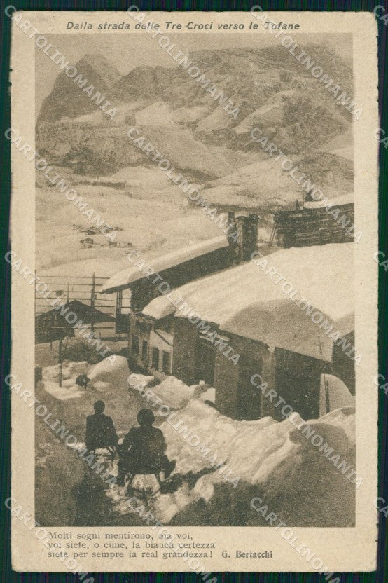 Belluno Strada Tre Croci verso le Tofane Nevicata Slitte cartolina VK4394 – fronte