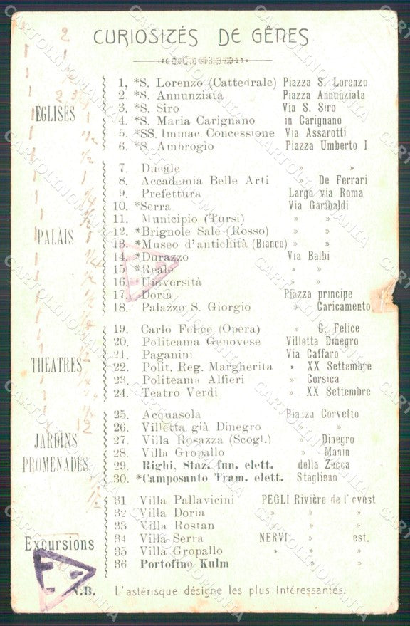 Genova città Hotel Strada Ferrata STRAPPINO PIEGHE cartolina VK4438 – retro