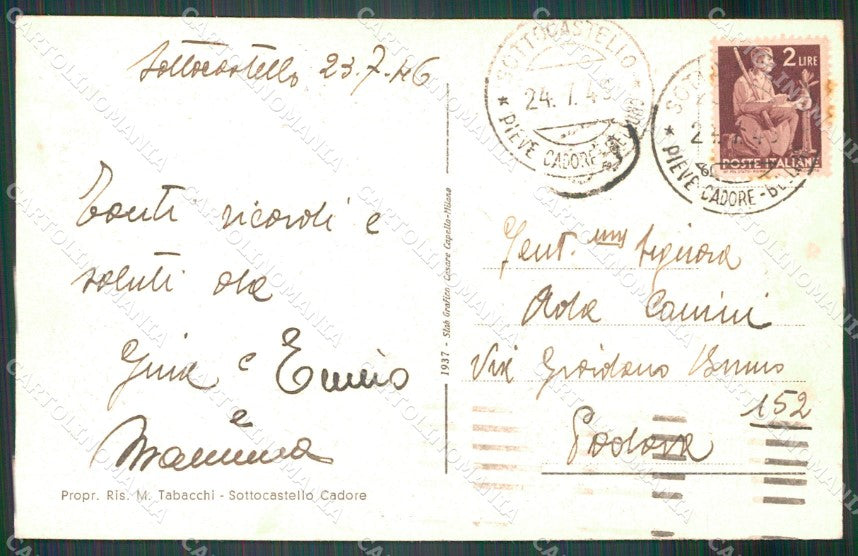 Belluno Vodo di Cadore Sottocastello Piazza San Lorenzo cartolina VK4504 – retro