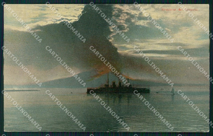 Napoli città Eruzione Vesuvio Battello cartolina VK4629 – fronte