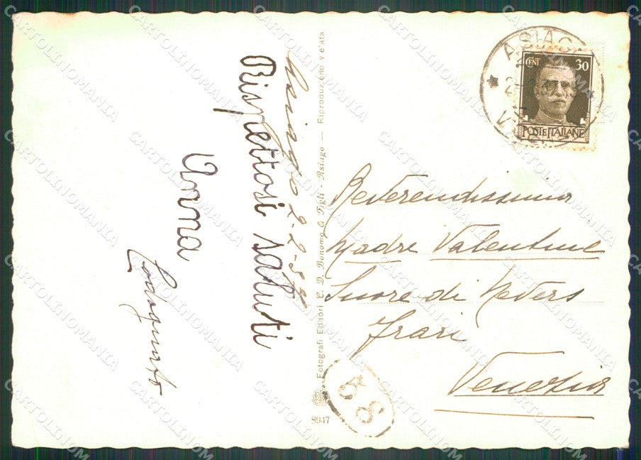 Vicenza Asiago Nevicata Slitta Sci Foto FG cartolina VK4637 – retro