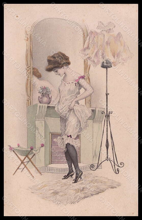 Artist Signed Illustratori Raphael Kirchner Risque Lady serie 15601 pc VK5430 – fronte