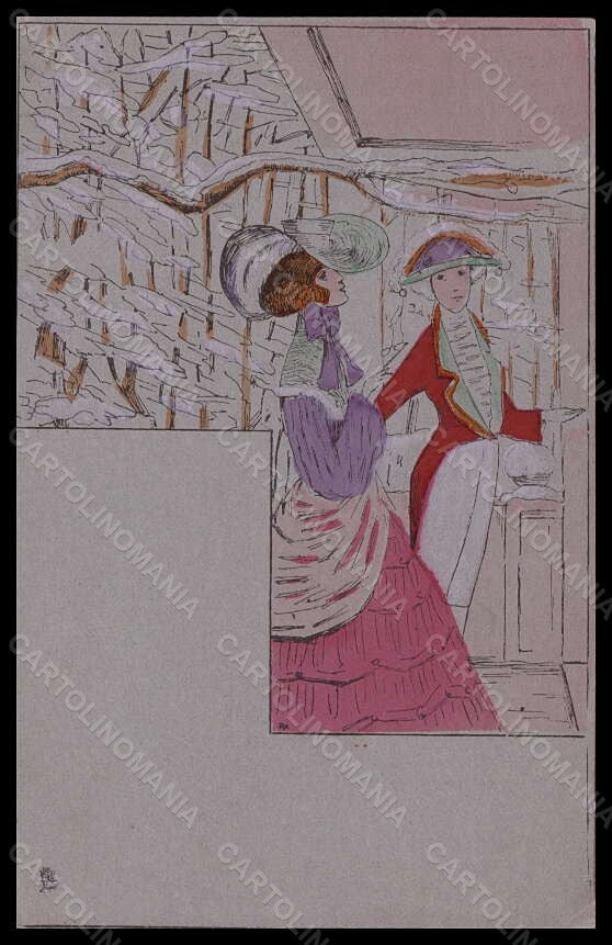 Artist Signed Lady Couple Winter Hand Painted Tuck serie 564 pc VK5516 – fronte