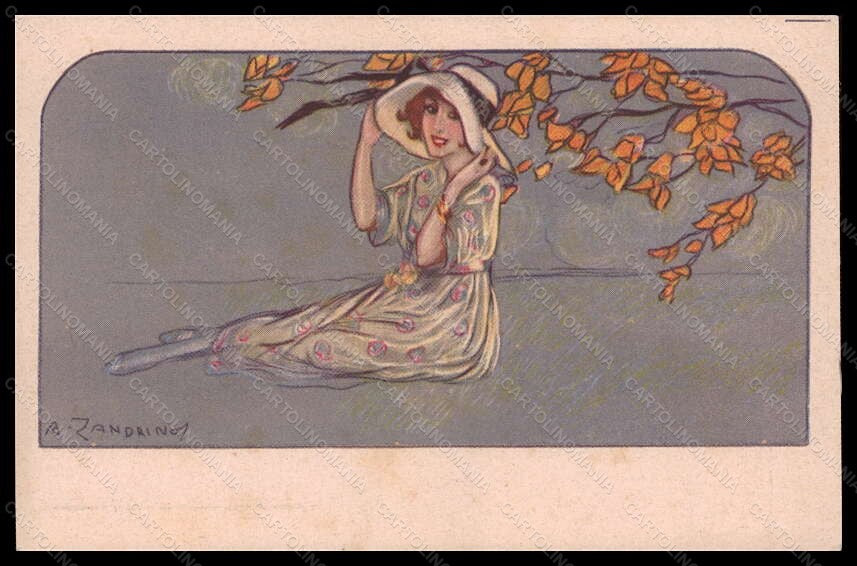 Artist Signed Illustratori A. Zandrino Fashion Glamour Lady serie 95-3 pc VK5532 – fronte
