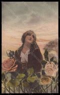 Artist Signed Illustratori Lady and Flowers serie 55926-449 postcard VK5536 – fronte