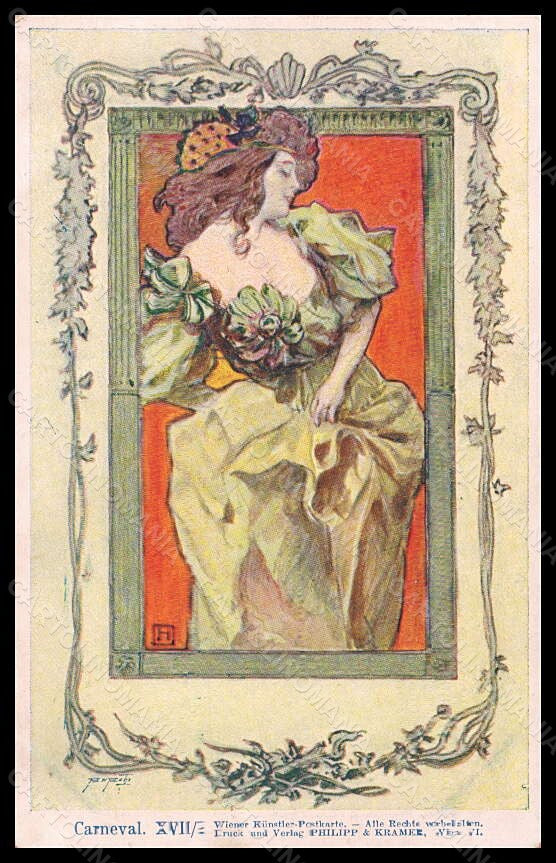 Artist Signed Hampel Lady Art Nouveau Philipp & Kramer XVII-2 pc VK5542 – fronte
