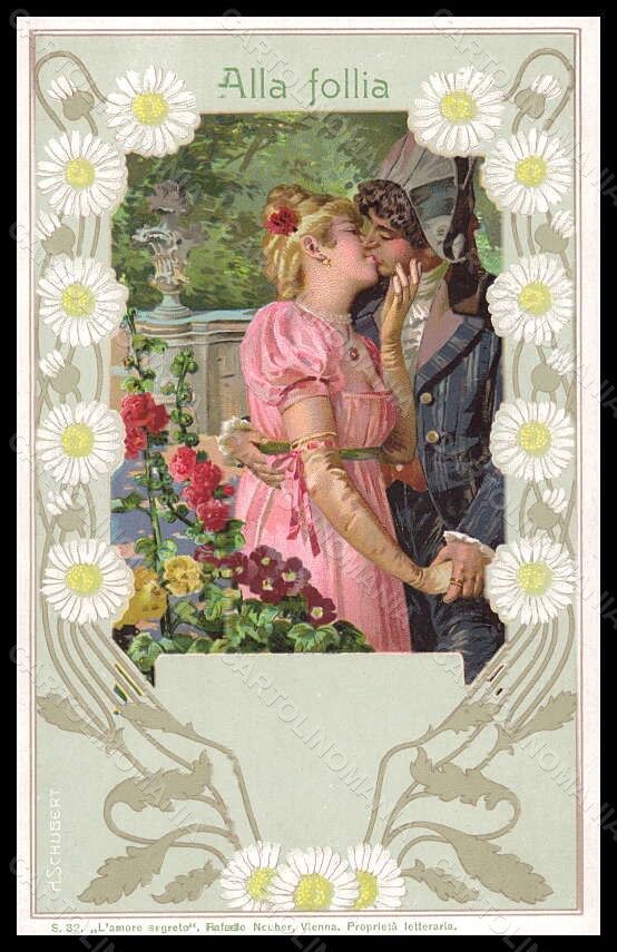 Artist Signed H. Schubert Couple Art Nouveau Amore Segreto Serie 32 pc VK5581 – fronte