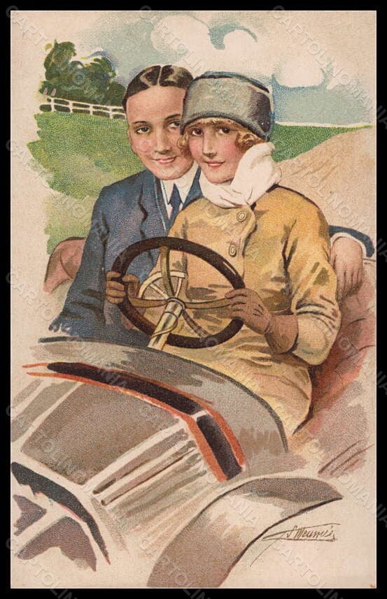 Artist Signed Suzanne Meunier Romantic Couple Car serie 49-3 postcard VK5597 – fronte