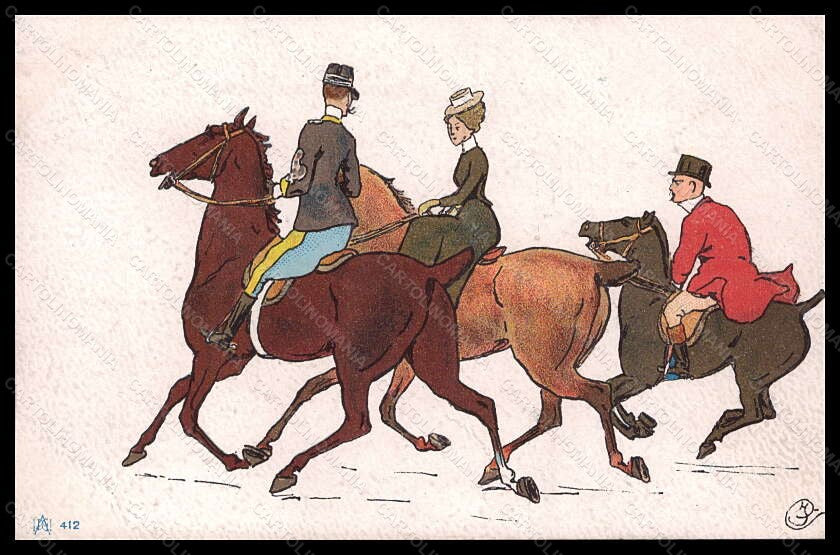 Artist Signed F. Sidesaddle Lady Horse Men serie 412 postcard VK5633 – fronte