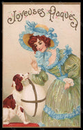 Artist Signed Illustratori Lady Easter Egg Dog Art Nouveau postcard VK5636 – fronte