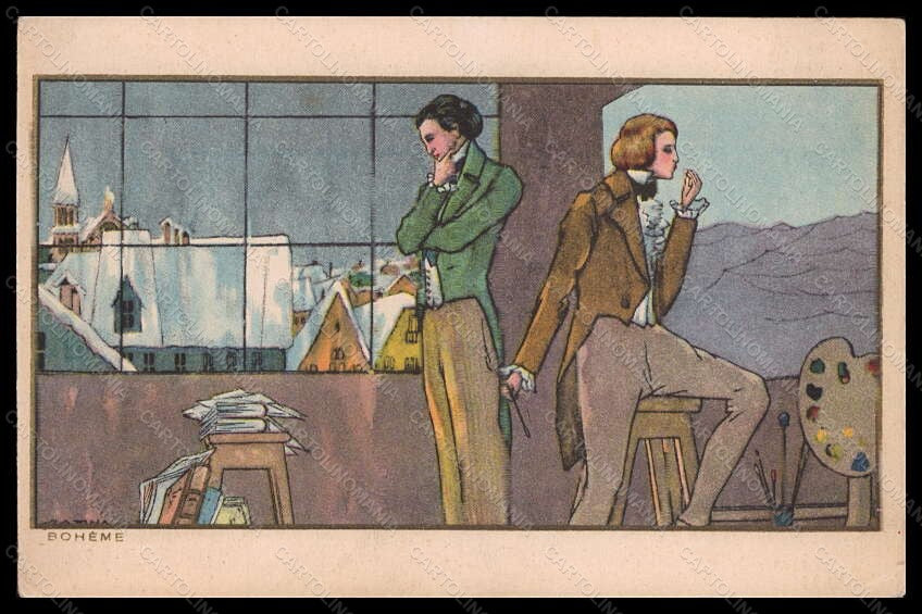 Artist Signed Illustratori Scattina Men Boheme Art Deco Sborgi postcard VK5641 – fronte