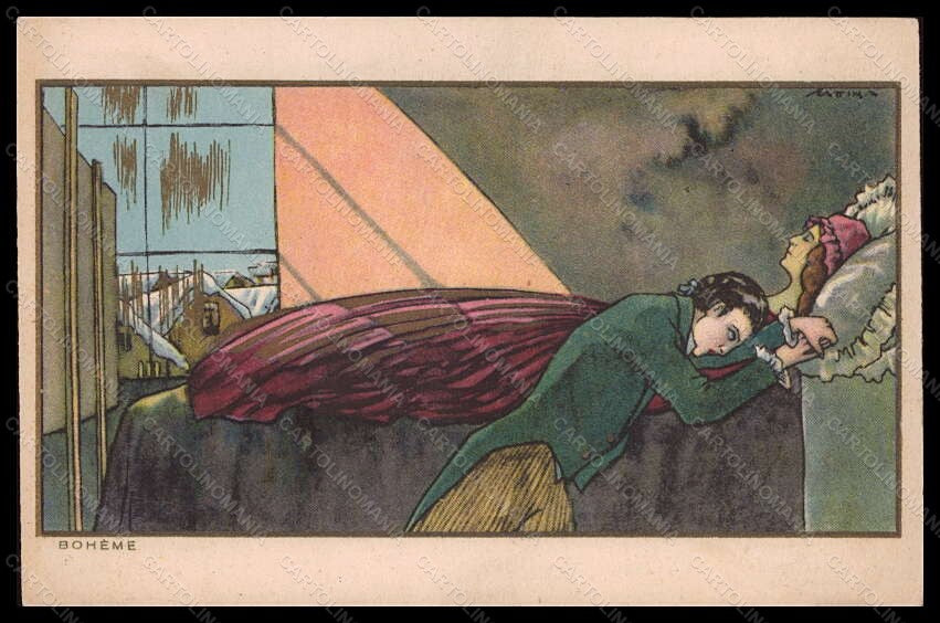 Artist Signed Scattina Couple Boheme Art Deco Sborgi postcard VK5642 – fronte