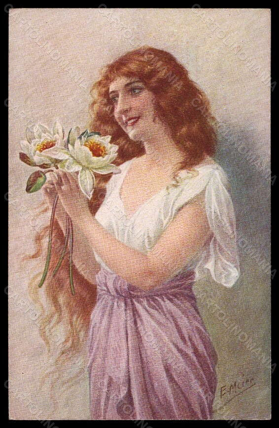 Artist Signed E. Meyer Lady Flowers Femmes et Fleurs serie 1048 postcard VK5647 – fronte