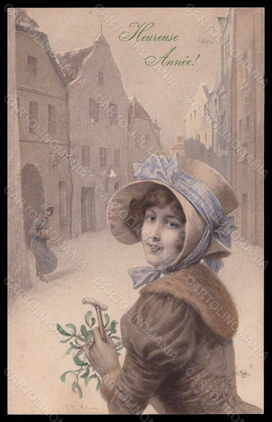Artist Signed Wichera Lady Christmas Viennoise MM Vienne serie 336 pc VK5669 – fronte