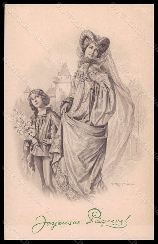 Artist Signed Printz Lady Child Easter MM Vienne serie 672 postcard VK5671 – fronte