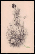 Artist Signed Lady Flowers Viennoise MM Vienne serie 398 postcard VK5672 – fronte