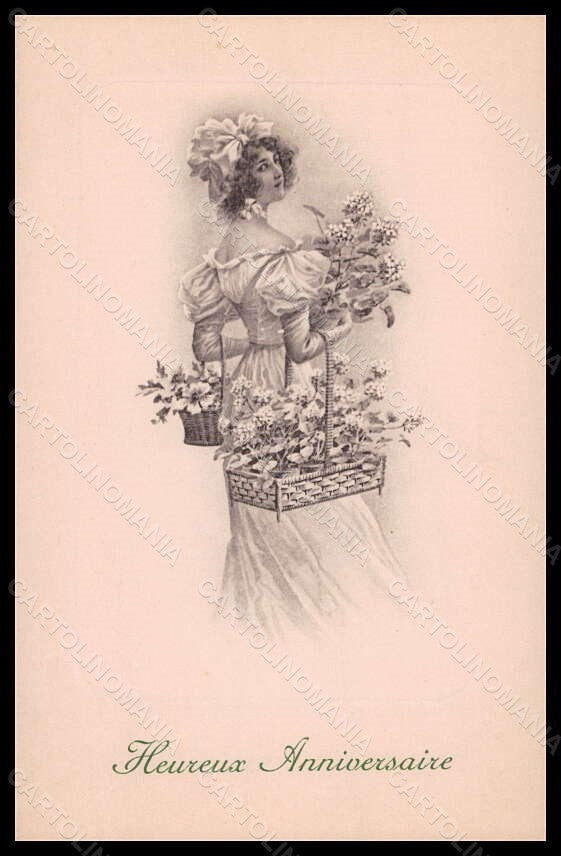 Artist Signed Lady Flowers Viennoise MM Vienne serie 276 postcard VK5674 – fronte