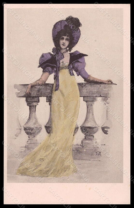 Artist Signed Orazi Fashion Glamour Lady Moda Art Nouveau Viennoise pc VK5676 – fronte