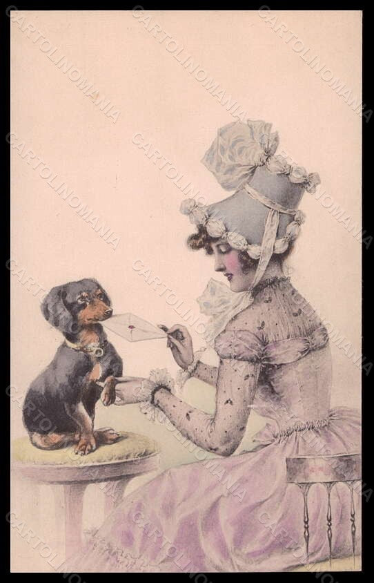 Artist Signed Wichera ? Lady Dachshund Dog Viennoise MM Vienne postcard VK5686 – fronte