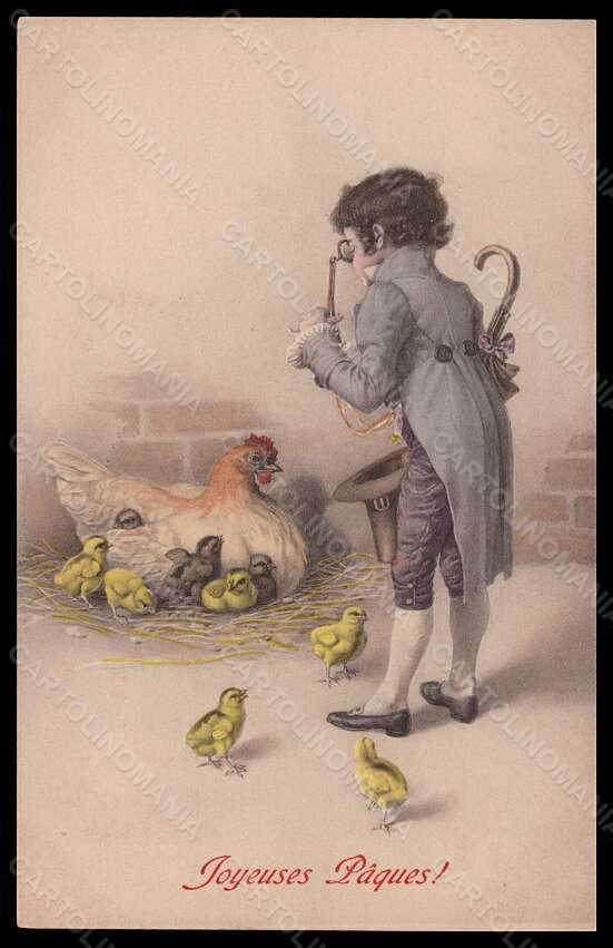Artist Signed Schubert ? Boy Chick Easter MM Vienne serie 262 postcard VK5687 – fronte