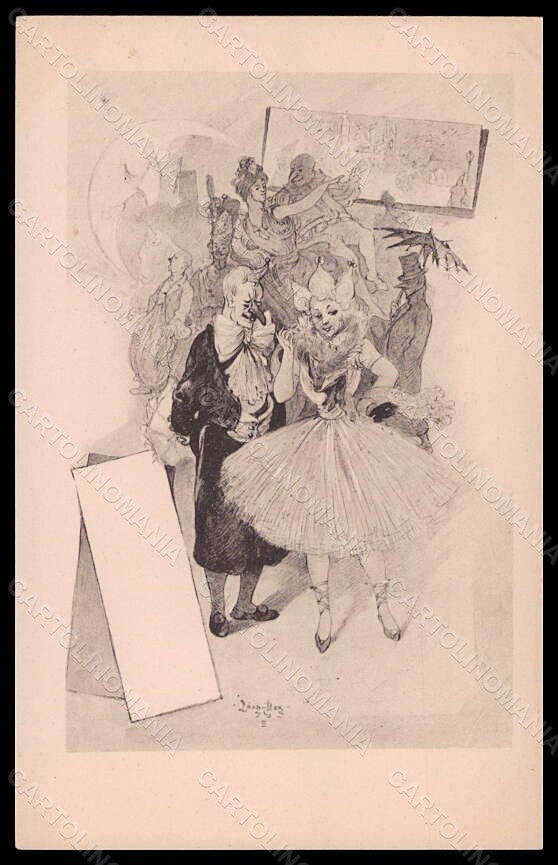 Artist Signed Illustratori Leon Max Lady Carnival Paper Moon postcard VK5691 – fronte