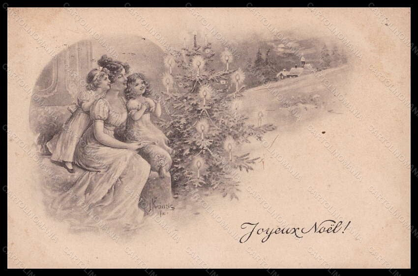 Artist Signed Kranzle Lady Children Christmas Tree BKWI 2873-4 postcard VK5692 – fronte