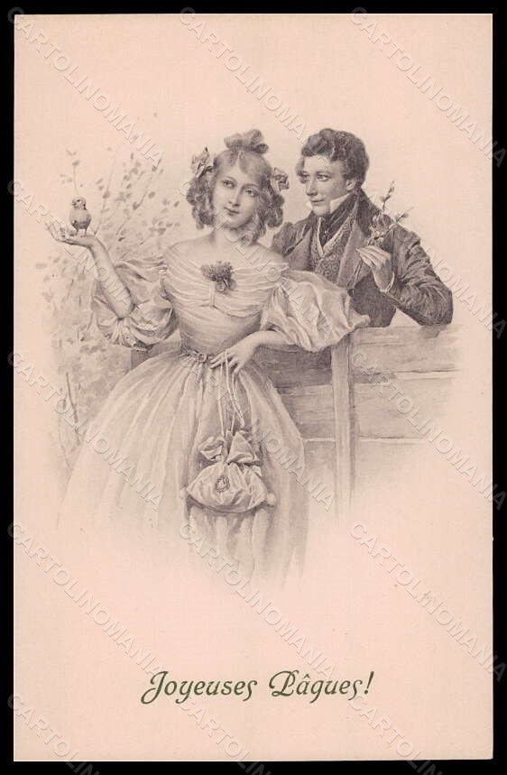 Artist Signed Schubert ? Romantic Couple Easter Chick MM Vienne 302 pc VK5696 – fronte