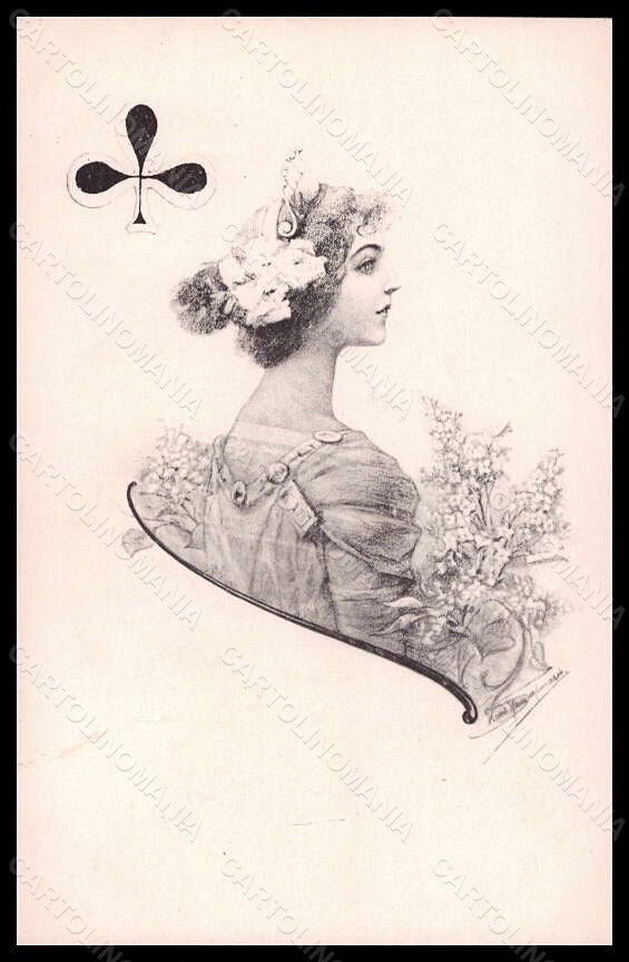 Artist Signed Stubenrauch Lady Art Nouveau Playing Cards Viennoise 870 pc VK5697 – fronte